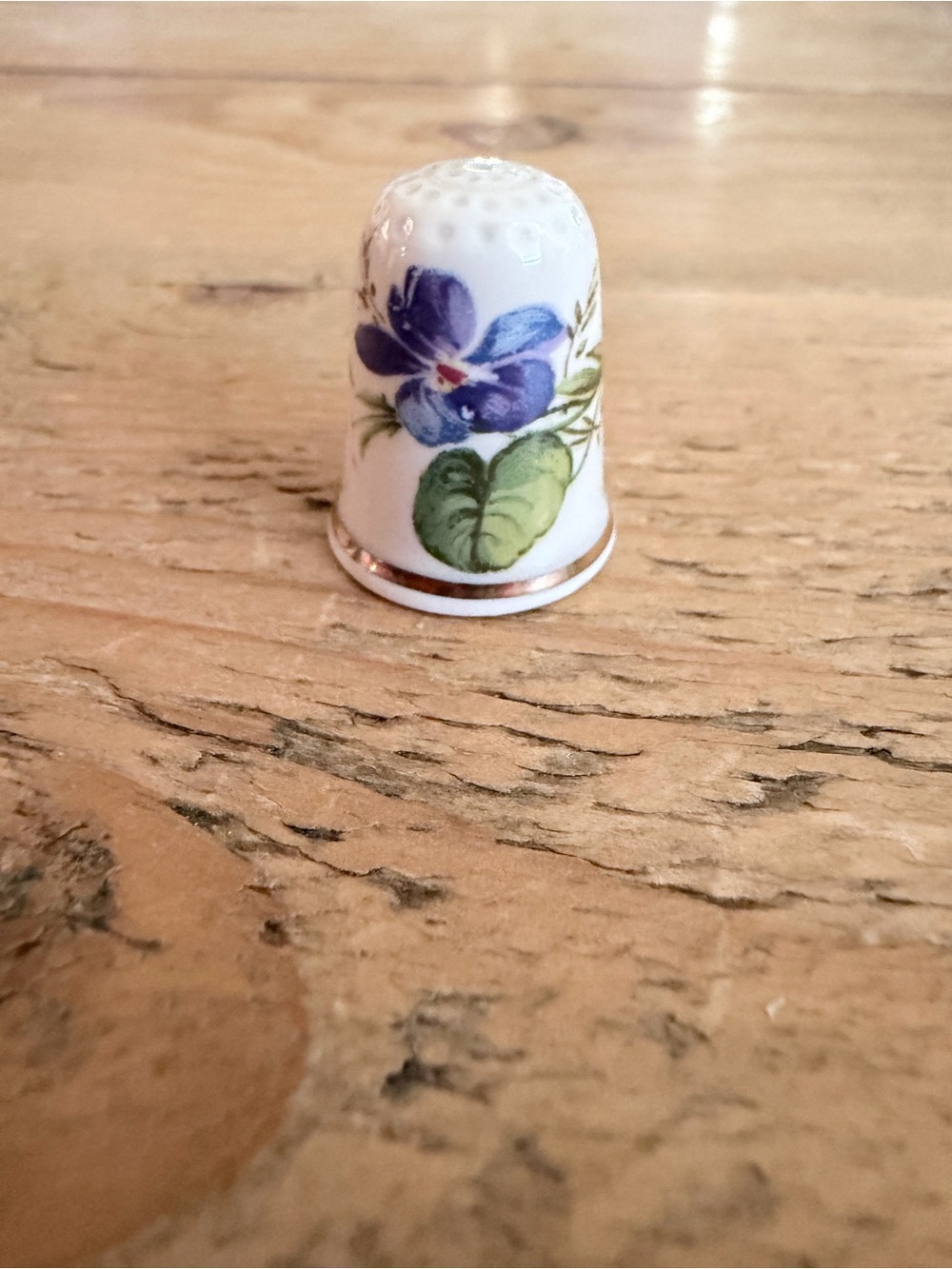 Porcelain Floral Violets Thimble - White and Purple Made in England